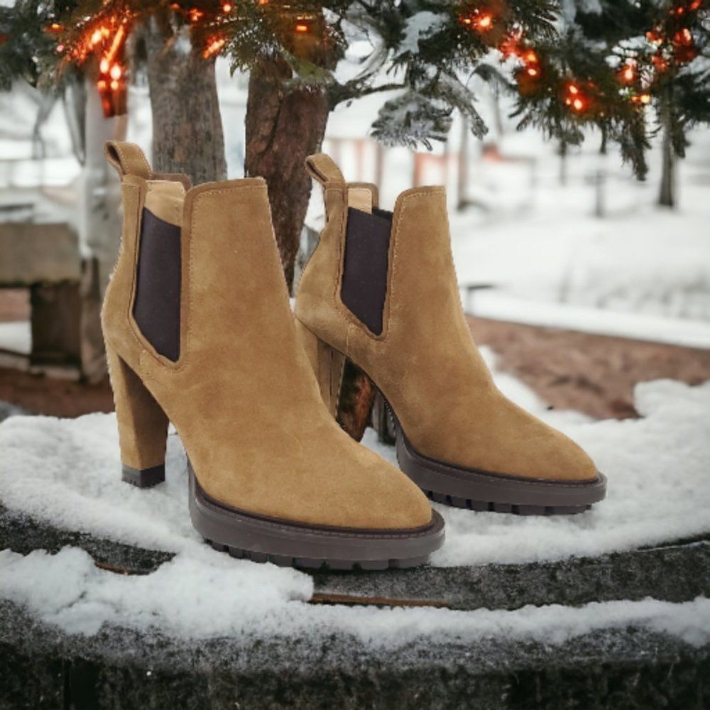 All Saints Harper Lug Sole Suede Ankle High Heeled Boots US 11 NWOB